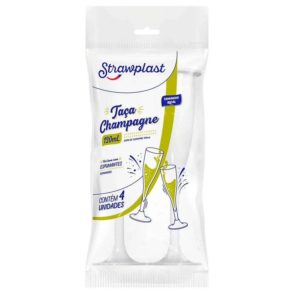 Taça Champagne 120ml Branca c/4 - Strawplast