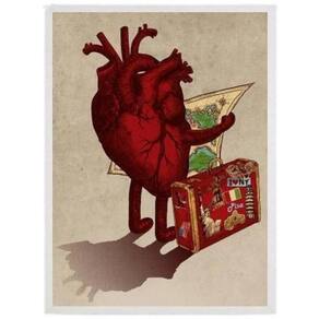 Quadro Decorativo Coração Viajante 33X24 Com Vidro - Branca
