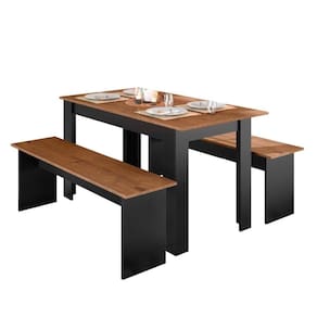 Conjunto De Mesa com 2 Bancos Gourmet Primor Zanzini Preto / Nature Preto