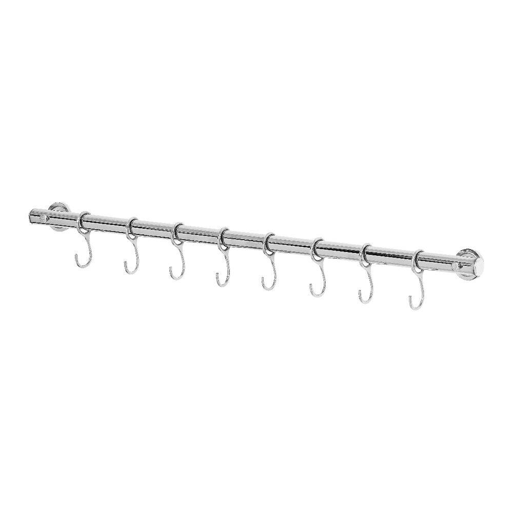Suporte De Cozinha Porta Talheres 50cm Cromado Com 8 Ganchos