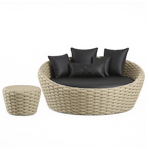 Chaise e Puff Monique em Trico Náutico Alumínio para Edícula, Piscina Trama