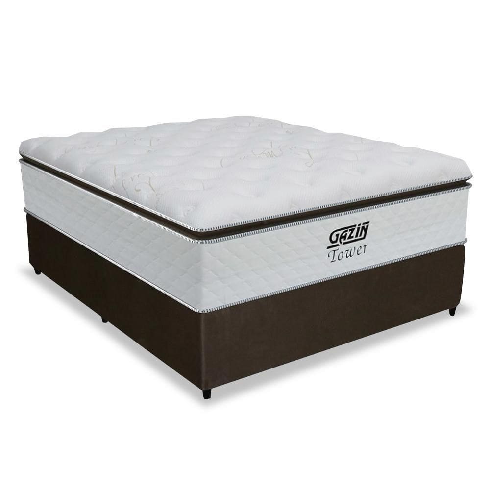 Cama Casal Colchão de Molas Ensacadas Tower Gazin 138x188x72cm Branco / Marrom Única