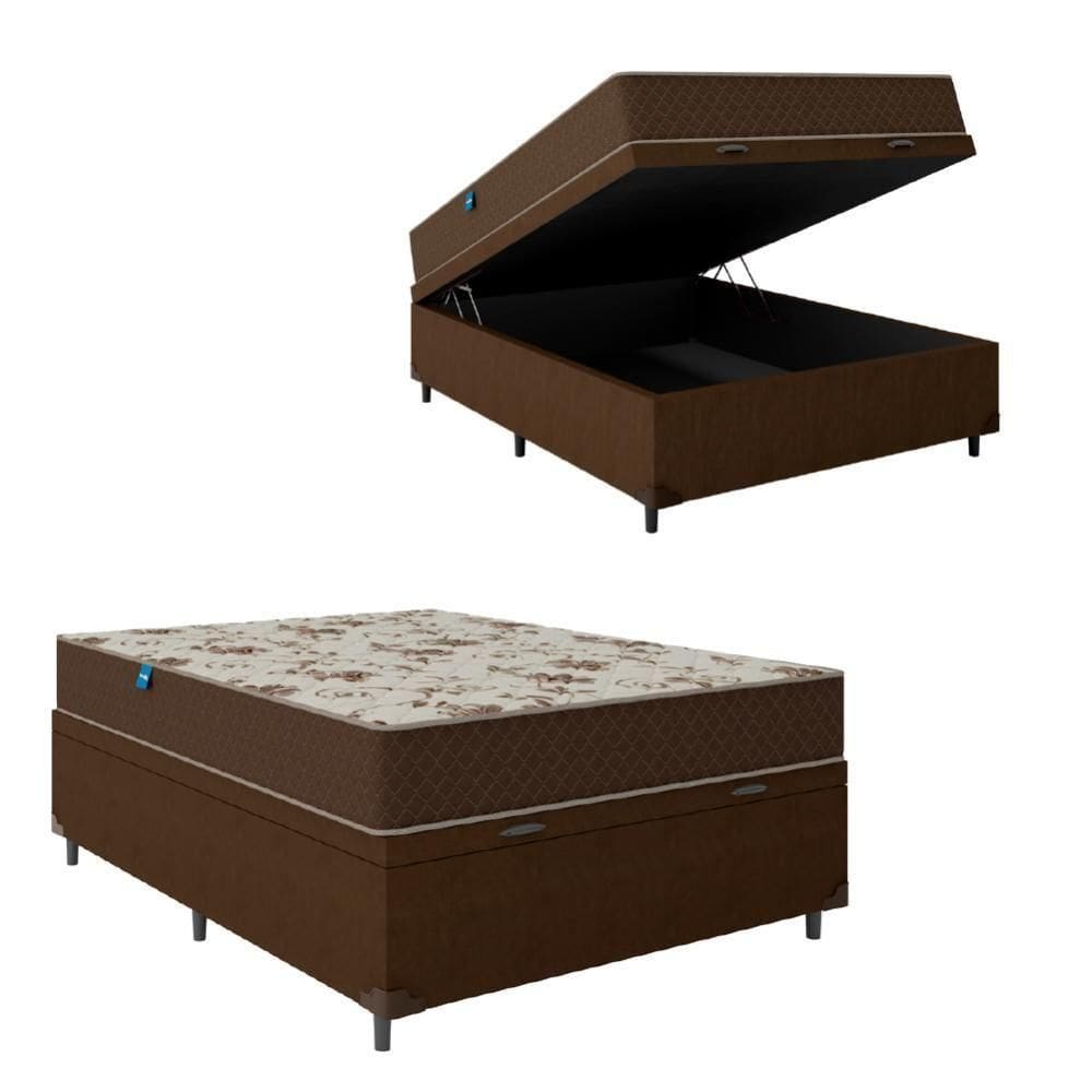 Cama Baú Casal Colchão Espuma D33 Marquês 138x188x60cm Marrom Umaflex - Suporta até 90kg por Pessoa Marrom