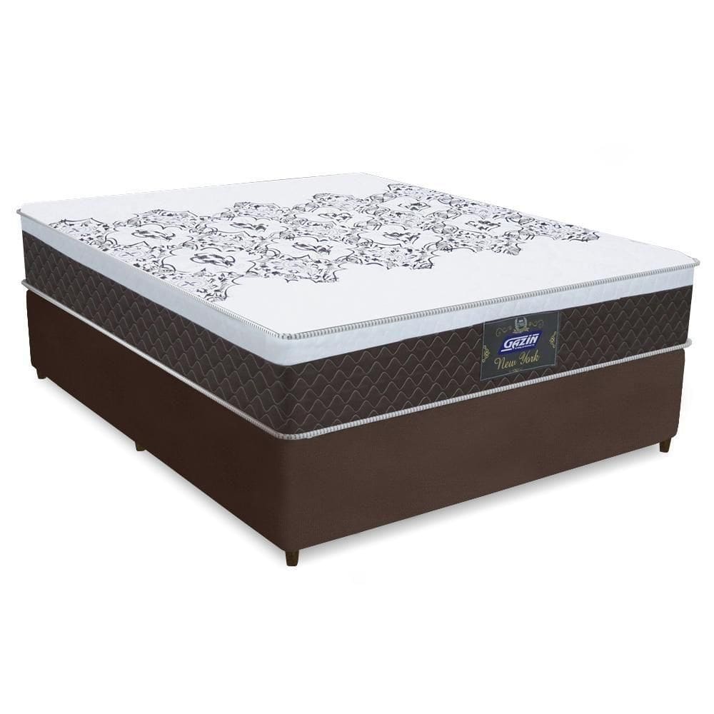 Cama Casal Molas Ensacadas New York Marrom 138x188x66cm Marrom / Branco