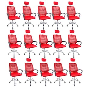 Kit 15 Cadeiras Escritório Diretor Tela Mesh Com Encosto De Cabeça Vermelho E Preto