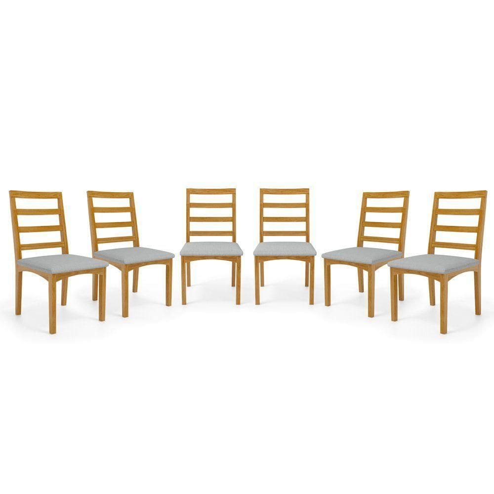 Kit Com 6 Cadeiras Cecília Madeira Maciça Assentos Estofados Para Mesa De Jantar Linho Cinza 407