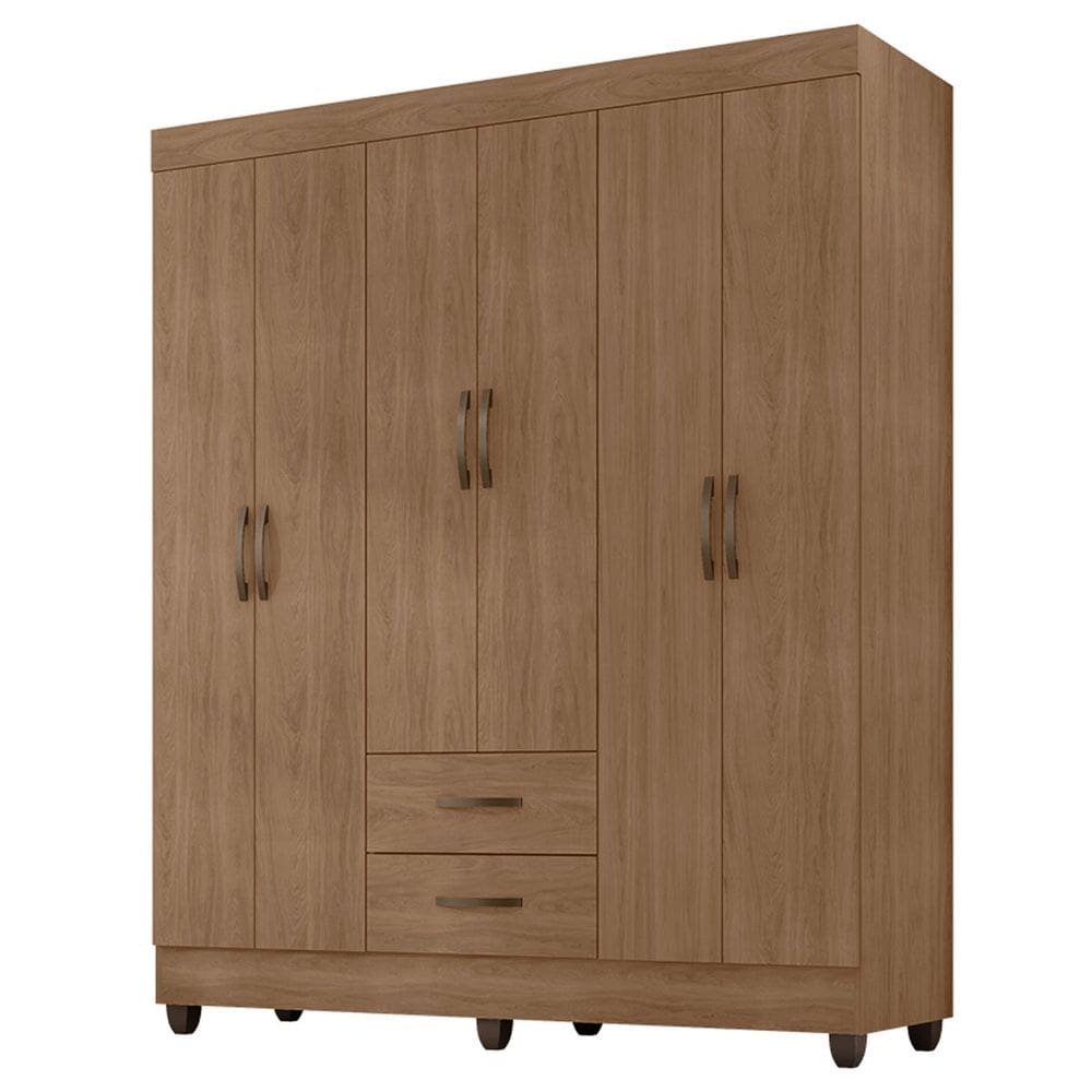 Guarda-Roupa Casal 6 Portas 2 Gavetas e 5 Prateleira Lisa MDP