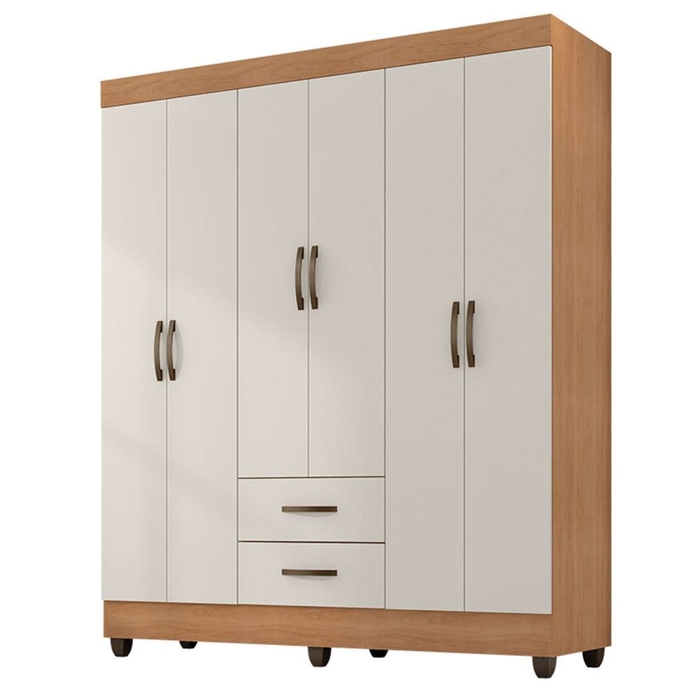 Guarda-Roupa Casal 6 Portas 2 Gavetas e 5 Prateleira Lisa MDP
