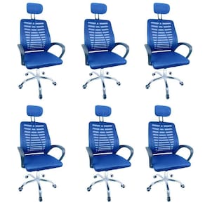 Kit 6 Cadeiras Escritório Diretor Tela Mesh Com Encosto De Cabeça Azul E Preto