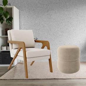 Kit Poltrona E Puff Decorativo Luxo Sala Escritório Dora Linho Bege