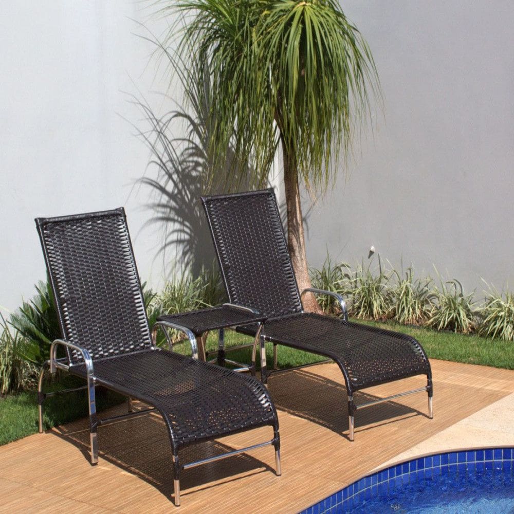 3 Espreguiçadeiras e Mesa Grécia com Balde em Alumínio Piscina, Área, Jardim
