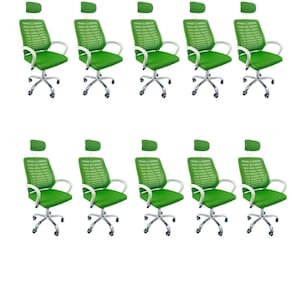 Kit 10 Cadeiras Escritório Diretor Tela Mesh Com Encosto De Cabeça Verde E Branco