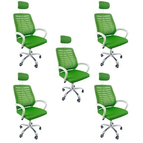 Kit 5 Cadeiras Escritório Diretor Tela Mesh Com Encosto De Cabeça Verde E Branco