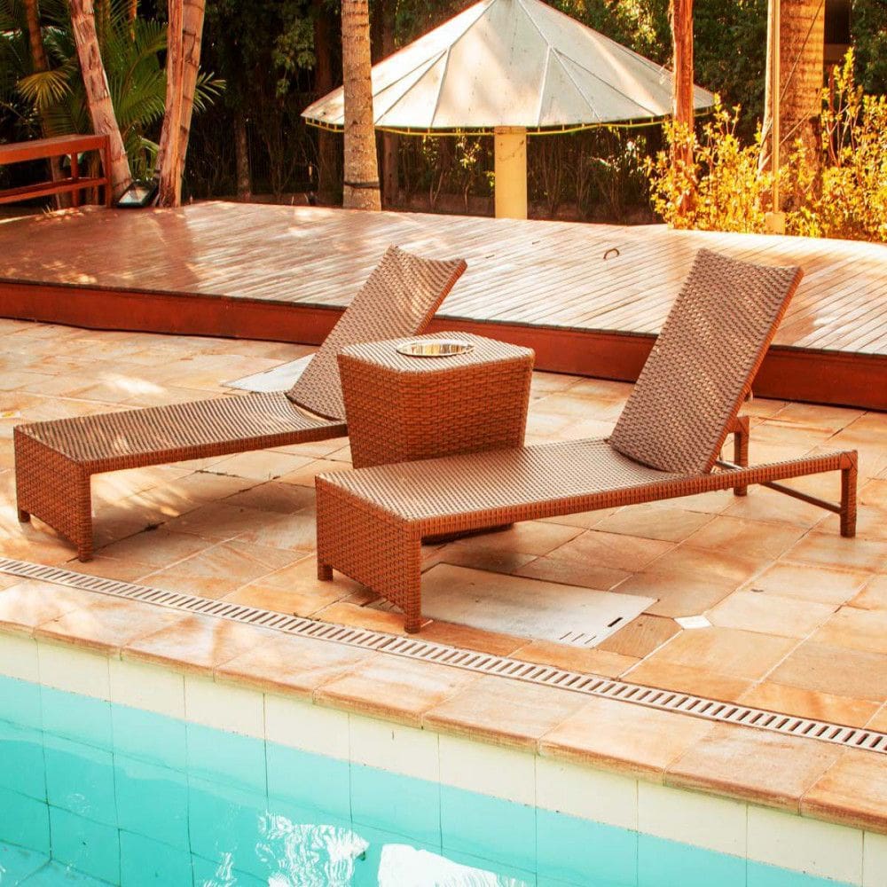 2 Espreguiçadeiras Grécia e Mesa Grécia em Alumínio Piscina, Jardim Trama