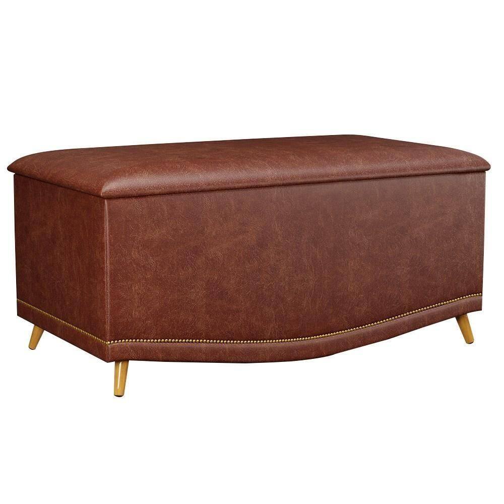 Calçadeira Baú Solteiro 90cm Com Tachas Imperial J02 Facto Marrom - Mpozenato