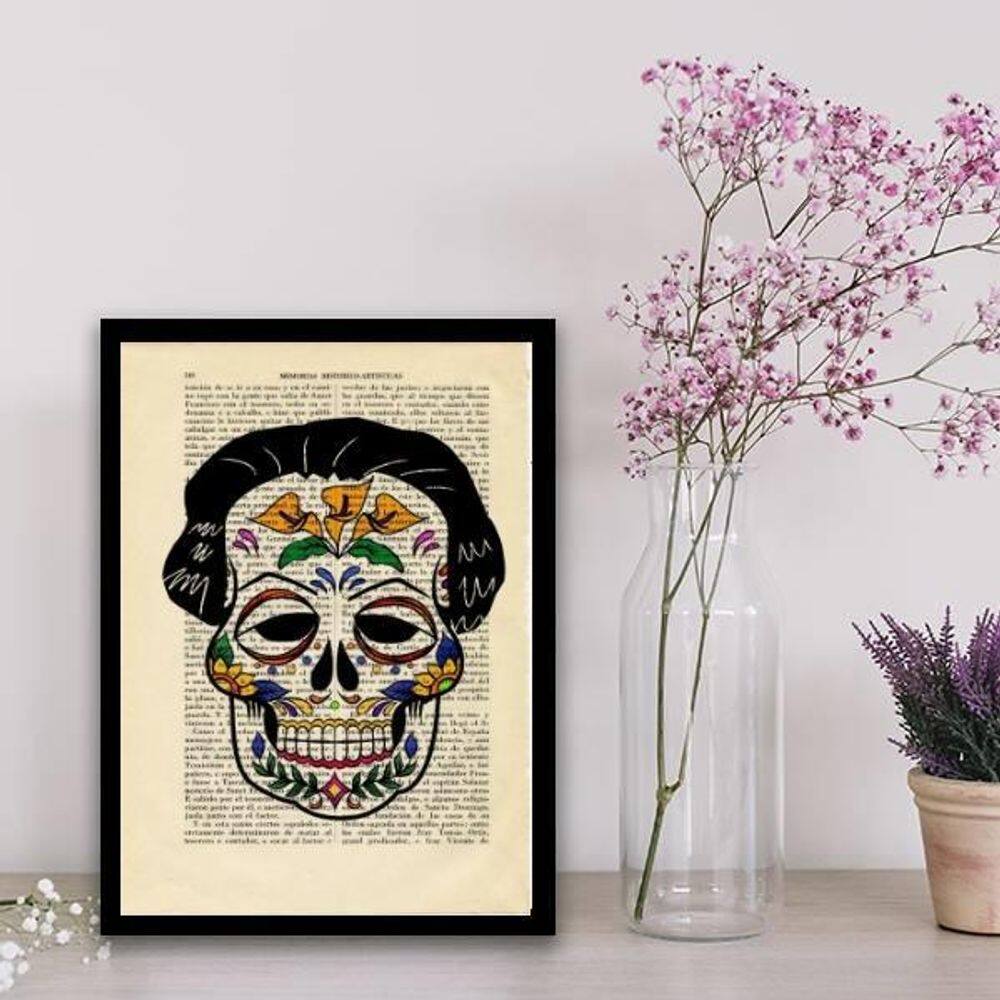 Quadro caveira mexicana 45x34cm com vidro - Moldura preta