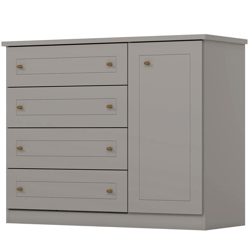 Comoda 1 Porta 4 Gavetas 126 Cm Americana Cinza Henn Cinza