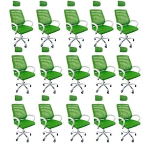 Kit 15 Cadeiras Escritório Diretor Tela Mesh Com Encosto De Cabeça Verde E Branco