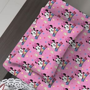 Jogo De Cama Portallar Solteiro Malha Mista 65% Algodão E 35% Poliéster Estampado Disney Minnie Estrela 2 Pçs Rosa