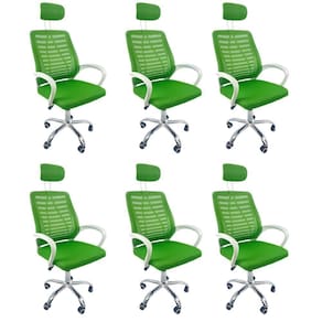 Kit 6 Cadeiras Escritório Diretor Tela Mesh Com Encosto De Cabeça Verde E Branco
