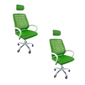Kit 2 Cadeiras Escritório Diretor Tela Mesh Com Encosto De Cabeça Verde E Branco