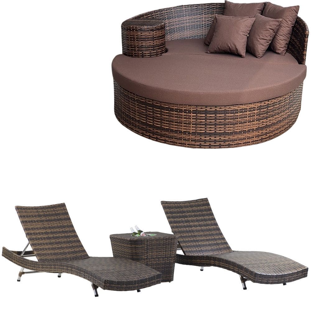 2 Espreguiçadeiras Bona e Mesa Grécia com Chaise Meia Lua em Alumínio Para Piscina, Área, Jardim Trama