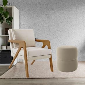 Kit Poltrona E Puff Decorativo Luxo Sala Escritório Dora Bouclé Bege