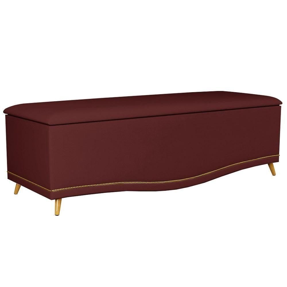 Calçadeira Baú Casal 140cm Com Tachas Imperial J02 Veludo Vinho - Mpozenato