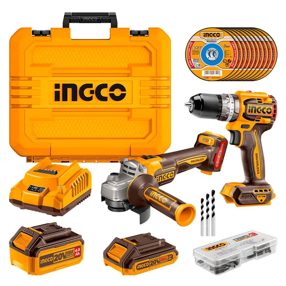 Combo Esmerilhadeira E Furadeira Impacto Bateria 20V Ingco