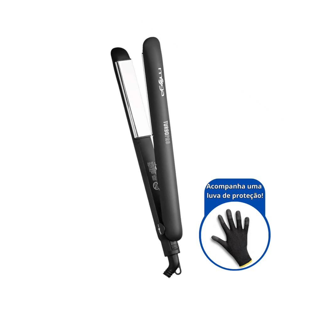 Chapinha Prancha Alisadora Mega Turbo Pro Bivolt + Luva De Proteção