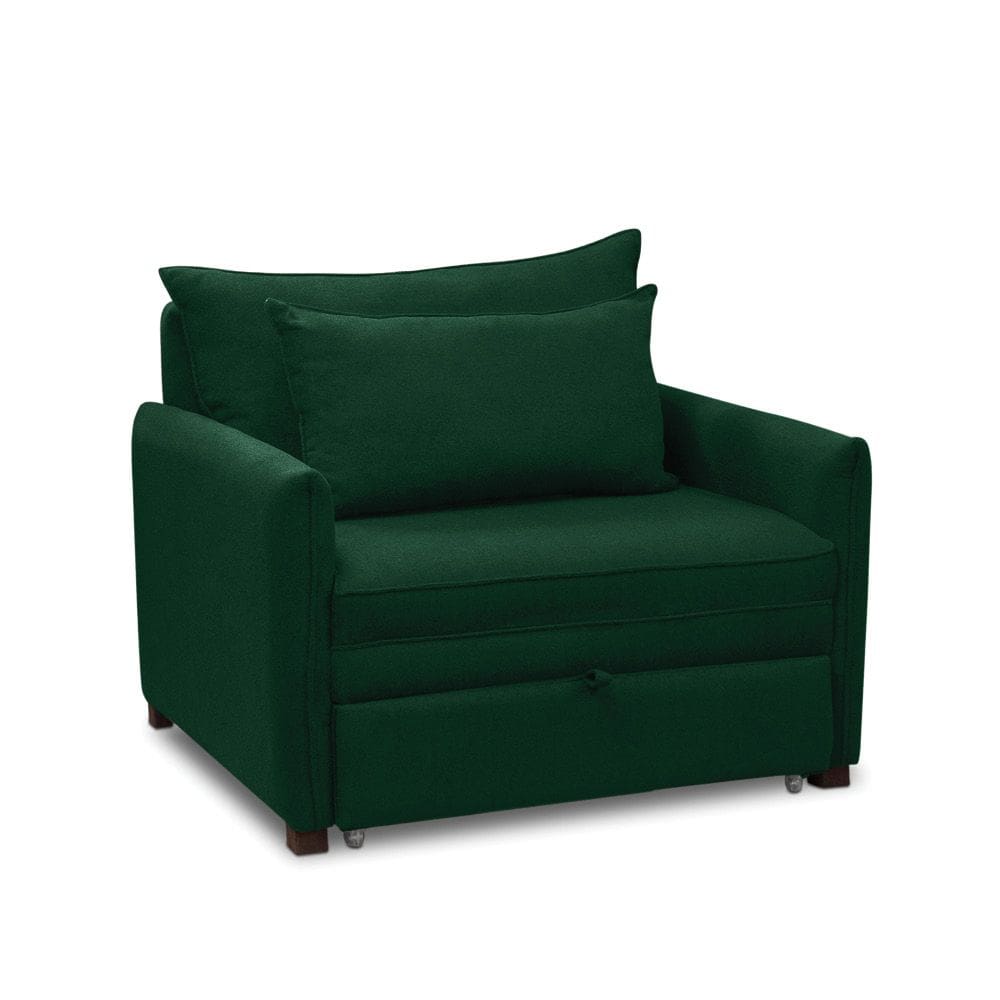 Poltrona Cama Retrátil Solteiro com Rodízio Cloe Bouclê Verde E03 - D`Rossi