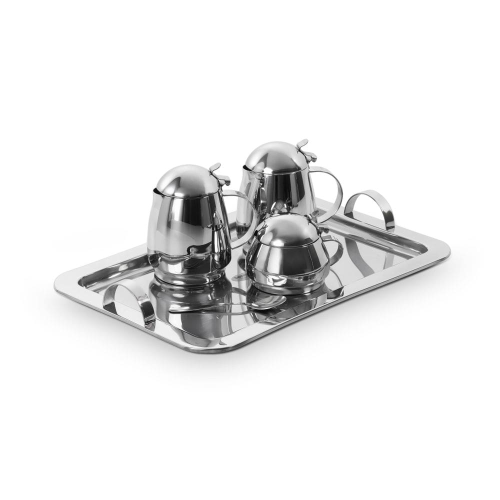 Conjunto Chá e Café Lyr 4 Peças Bandeja Bule Açucareiro Inox
