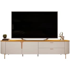 Rack para Tv até 75 Polegadas 2 Portas 2 Gavetas com Led Celine Off White 240cm