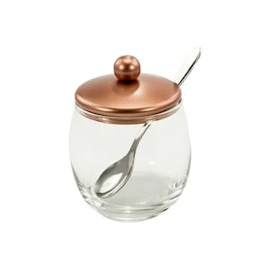 Açucareiro Andrea Vidro Com Colher Tampa De Inox Cobre 250g
