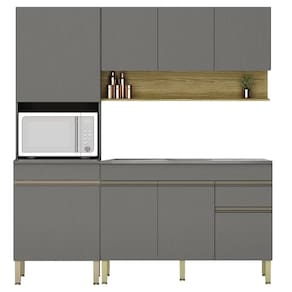 Armário de Cozinha 4 Peças Balcão 150cm com Pia Lina19 Z06 Gris/Freijó - Mpozenato
