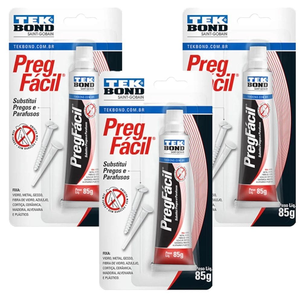 Kit 3 Unidades Preg Fácil Tekbond 85G Cola Adesivo Blister