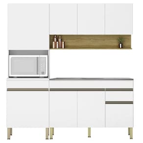 Armário de Cozinha 4 Peças Balcão 150cm com Pia Lina19 Z06 Supremo/Freijó - Mpozenato