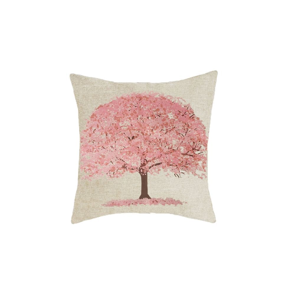 Capa Almofada para Sofa Bege Arvore Rosa Encorpado 45cm