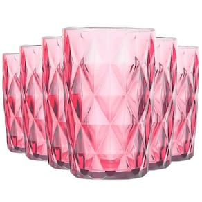Jogo com 6 Copos Diamond de Vidro Rosa De Agua ou Suco 350ml