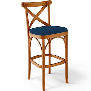 Banqueta Alta Cozinha Bancada Bar Sala De Jantar Estofada ávila L02 Suede Azul Marinho - Lyam