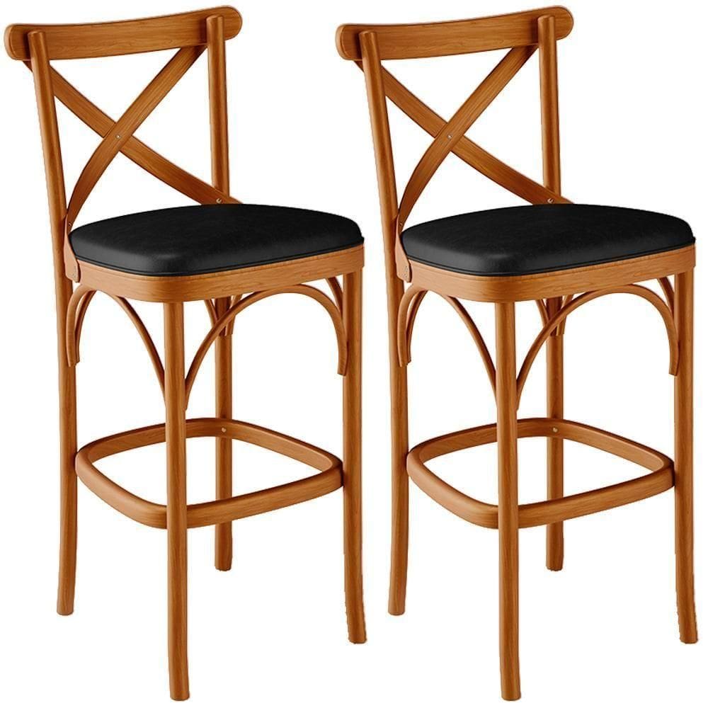 Kit 02 Banquetas Altas Cozinha Bancada Bar Sala De Jantar Estofada ávila L02 Couríssimo Preto - Lyam