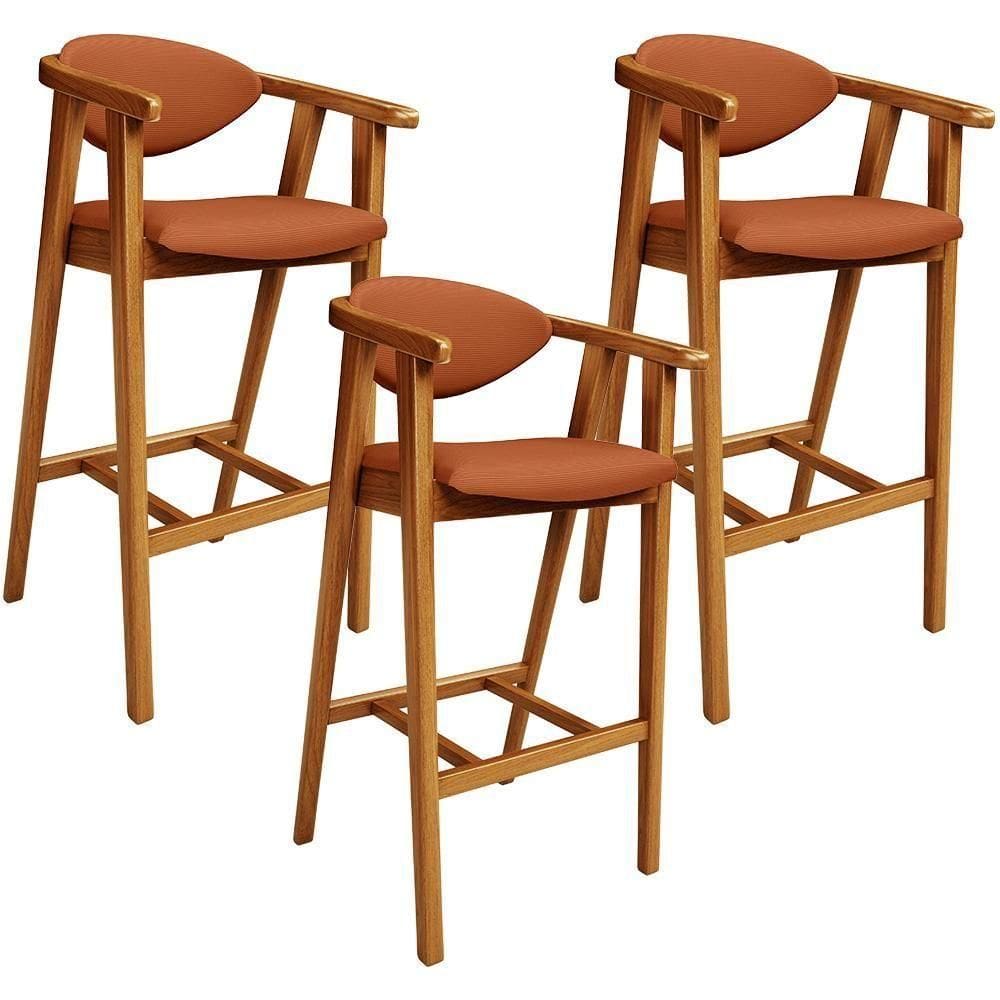 Kit 03 Banquetas Alta Cozinha Bancada Bar Sala De Jantar Fixa Cecília L02 Tecido Terracota