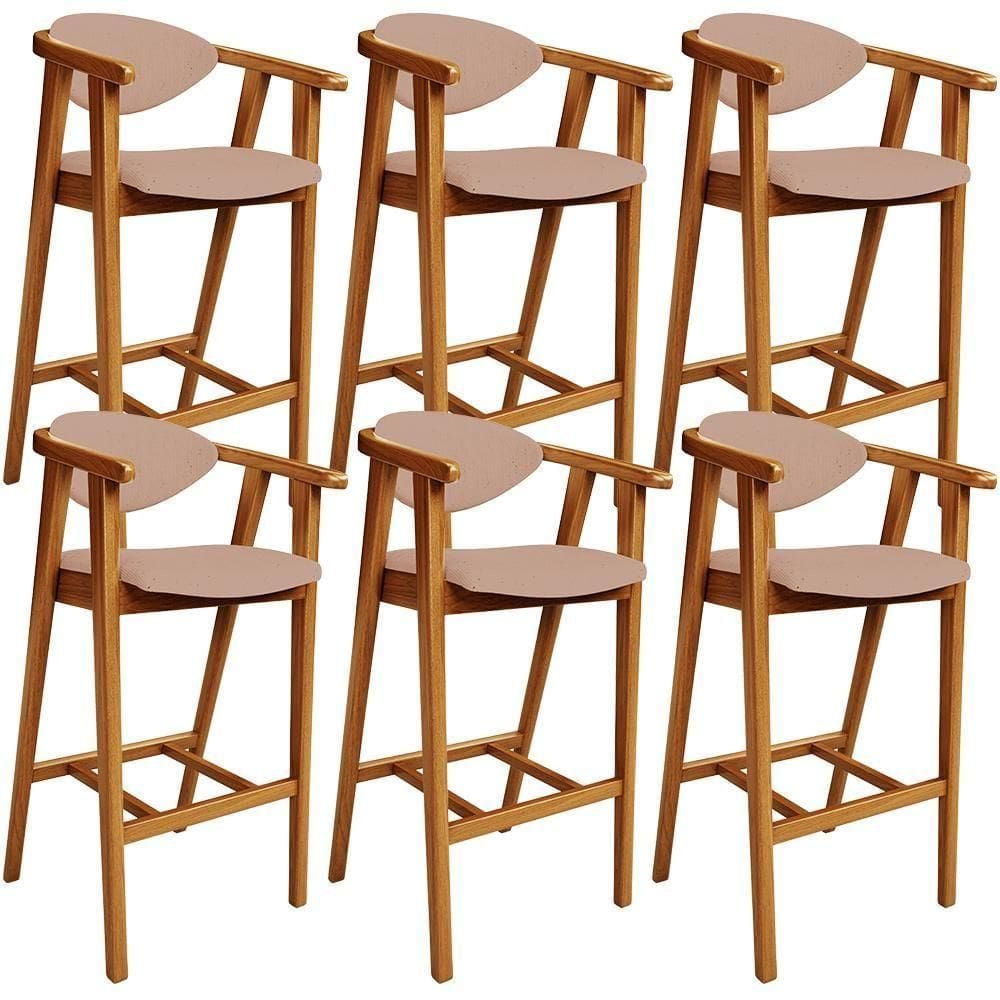 Kit 06 Banquetas Alta Para Cozinha Bancada Bar Sala De Jantar Fixa Cecília L02 Linho Rosê - Lyam