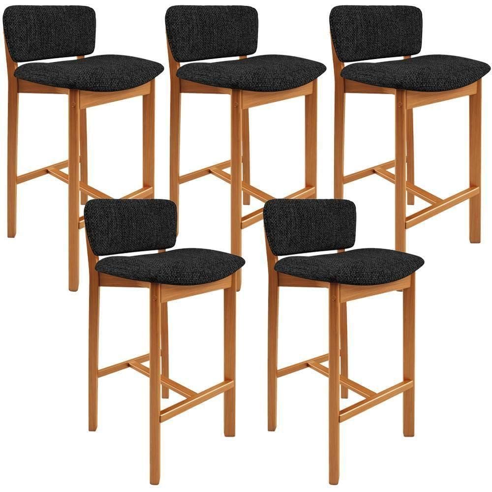 Kit 05 Banquetas Alta Para Cozinha Sala De Jantar Bar Dara L02 Linho Chumbo - Lyam Decor