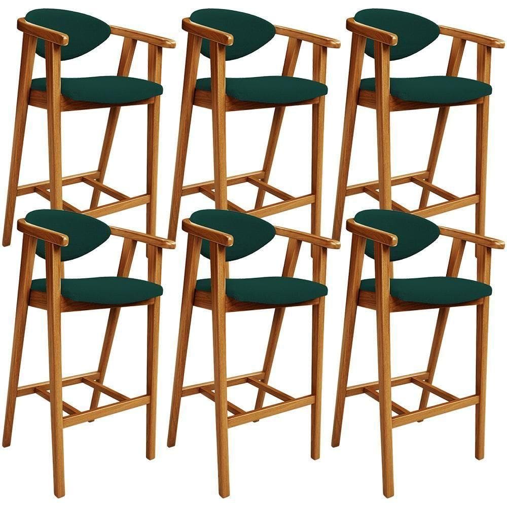 Kit 06 Banquetas Alta Para Cozinha Bancada Bar Sala De Jantar Fixa Cecília L02 Bouclê Verde - Lyam