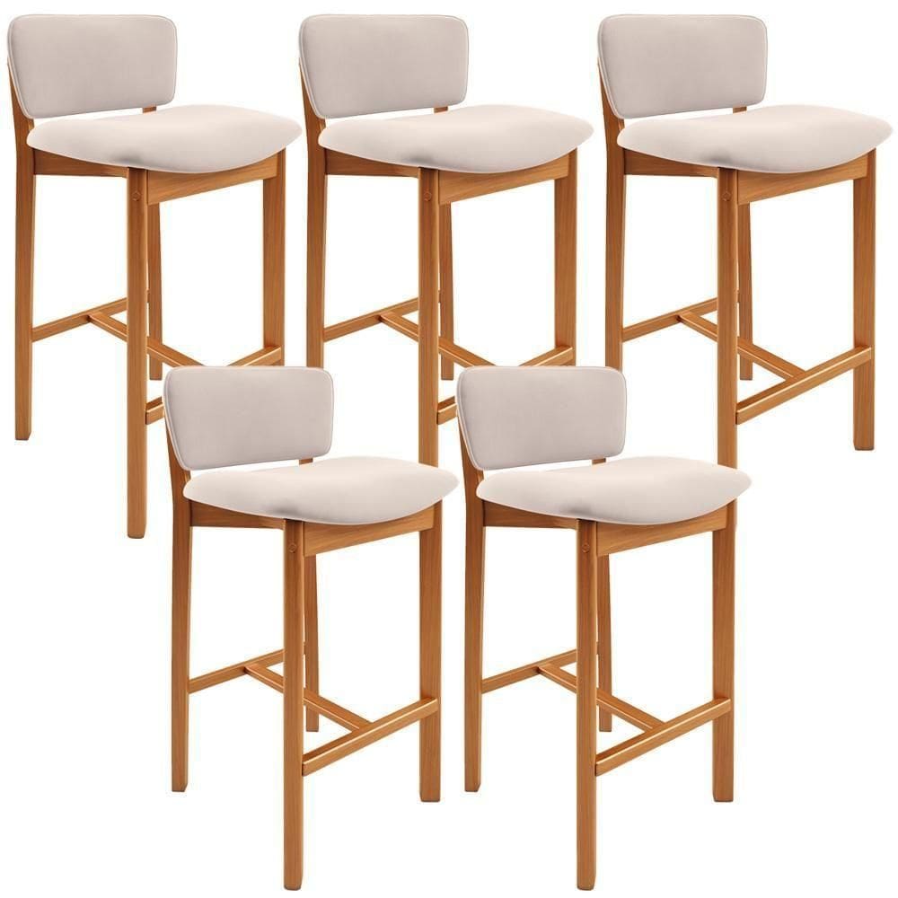 Kit 05 Banquetas Alta Para Cozinha Sala De Jantar Bar Dara L02 Suede Bege - Lyam Decor