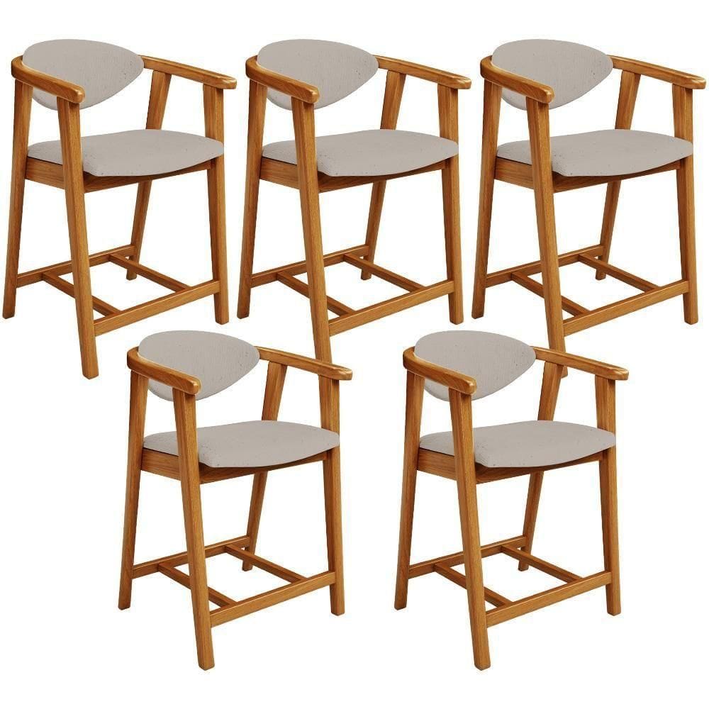 Kit 05 Banquetas Baixa Para Cozinha Sala Jantar Bancada Cecília L02 Linho Bege - Lyam Decor