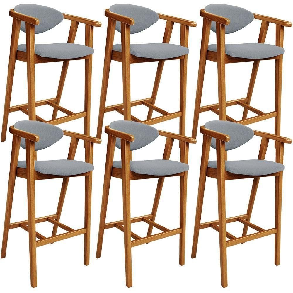 Kit 06 Banquetas Alta Para Cozinha Bancada Bar Sala De Jantar Fixa Cecília L02 Bouclê Cinza - Lyam