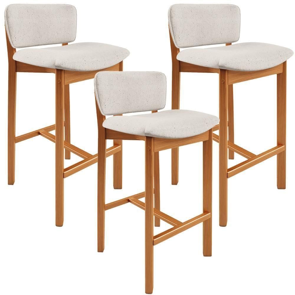 Kit 03 Banquetas Alta Para Cozinha Sala De Jantar Bar Dara L02 Linho Cru - Lyam Decor