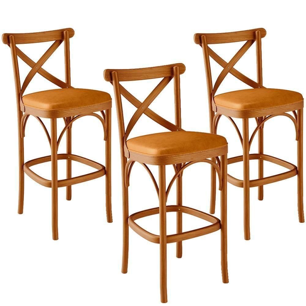 Kit 03 Banquetas Altas Cozinha Bancada Estofada ávila L02 Couríssimo Whisky - Lyam